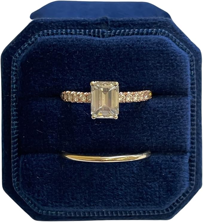 首饰盒适用于订婚和婚礼仪式天鹅绒戒指盒用于珠宝展示和存放(*蓝)